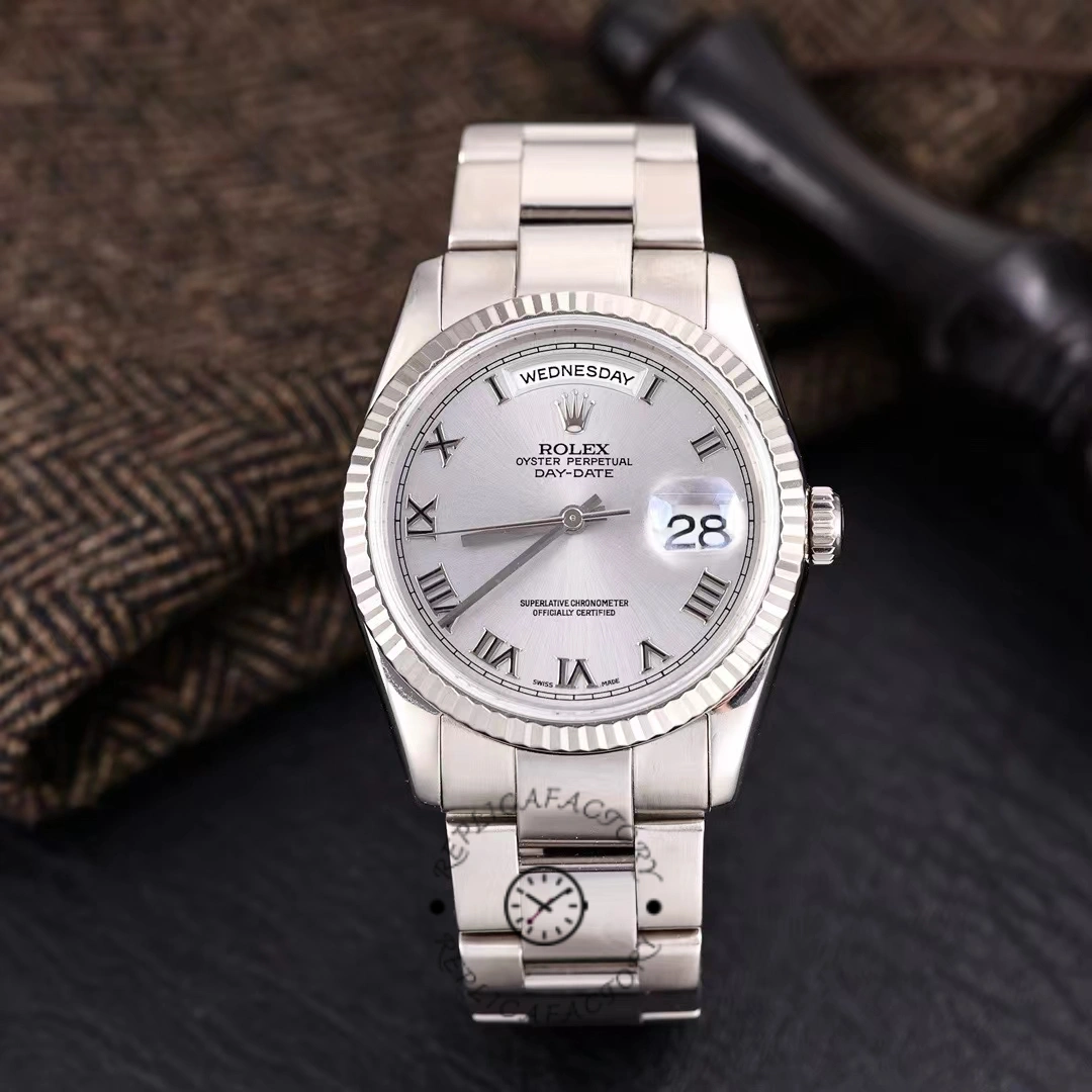 Replica Rolex Day-Date 118239 white gold Silver Roman Numeral 36mm Unisex Watch - QualitySwissReplica