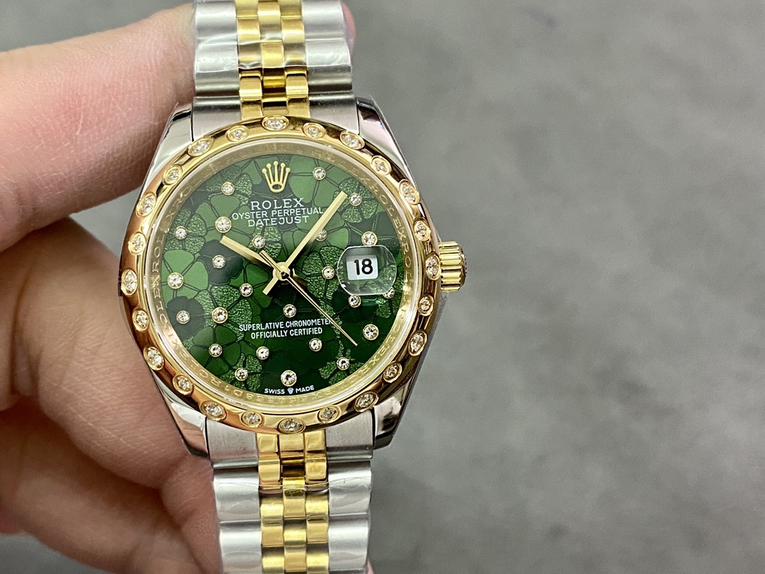 Replica Rolex Datejust 31mm 278343RBR 0032 Green Floral Motif Dial Yellow Rolesor Jubilee Ladies Watch - QualitySwissReplica