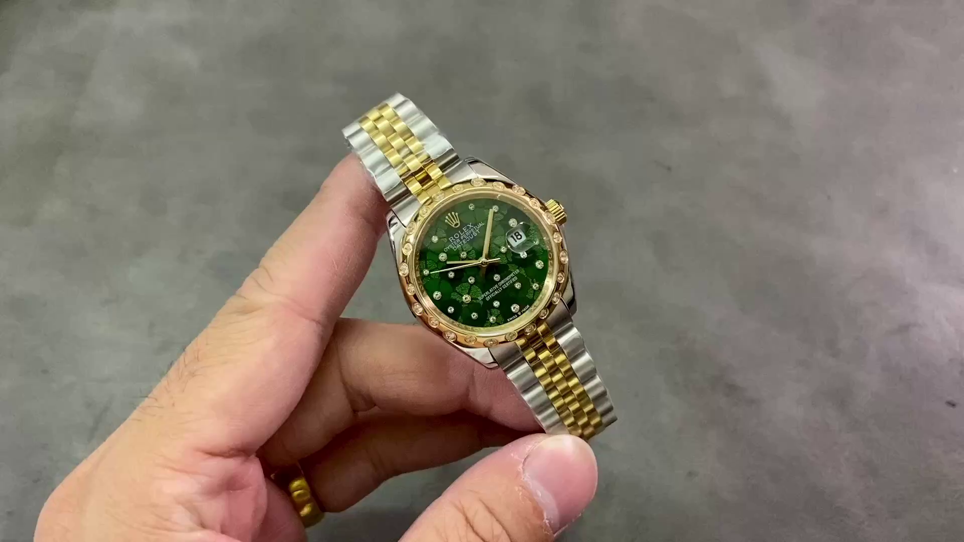 Replica Rolex Datejust 31mm 278343RBR 0032 Green Floral Motif Dial Yellow Rolesor Jubilee Ladies Watch - QualitySwissReplica