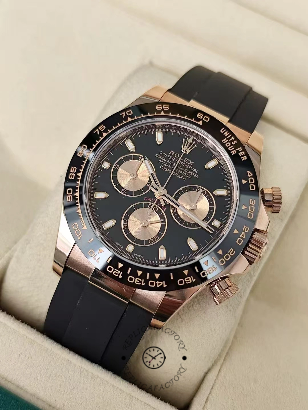 Replica Rolex Cosmograph Daytona 116515LN Rose Gold Black Dial 40mm Mens Watch - QualitySwissReplica