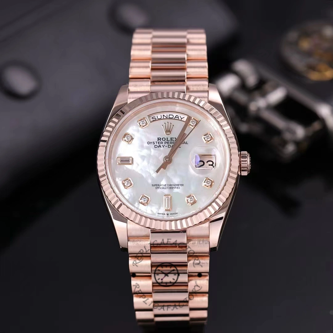 Replica Rolex Day-Date 128235 Everose Gold MOP Dial 36MM Unisex Watch - QualitySwissReplica