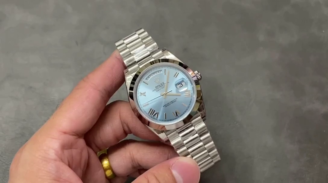 Replica Rolex Day-Date 228206 Ice Blue Quadrant Dial Platinum 40MM Mens Watch - QualitySwissReplica