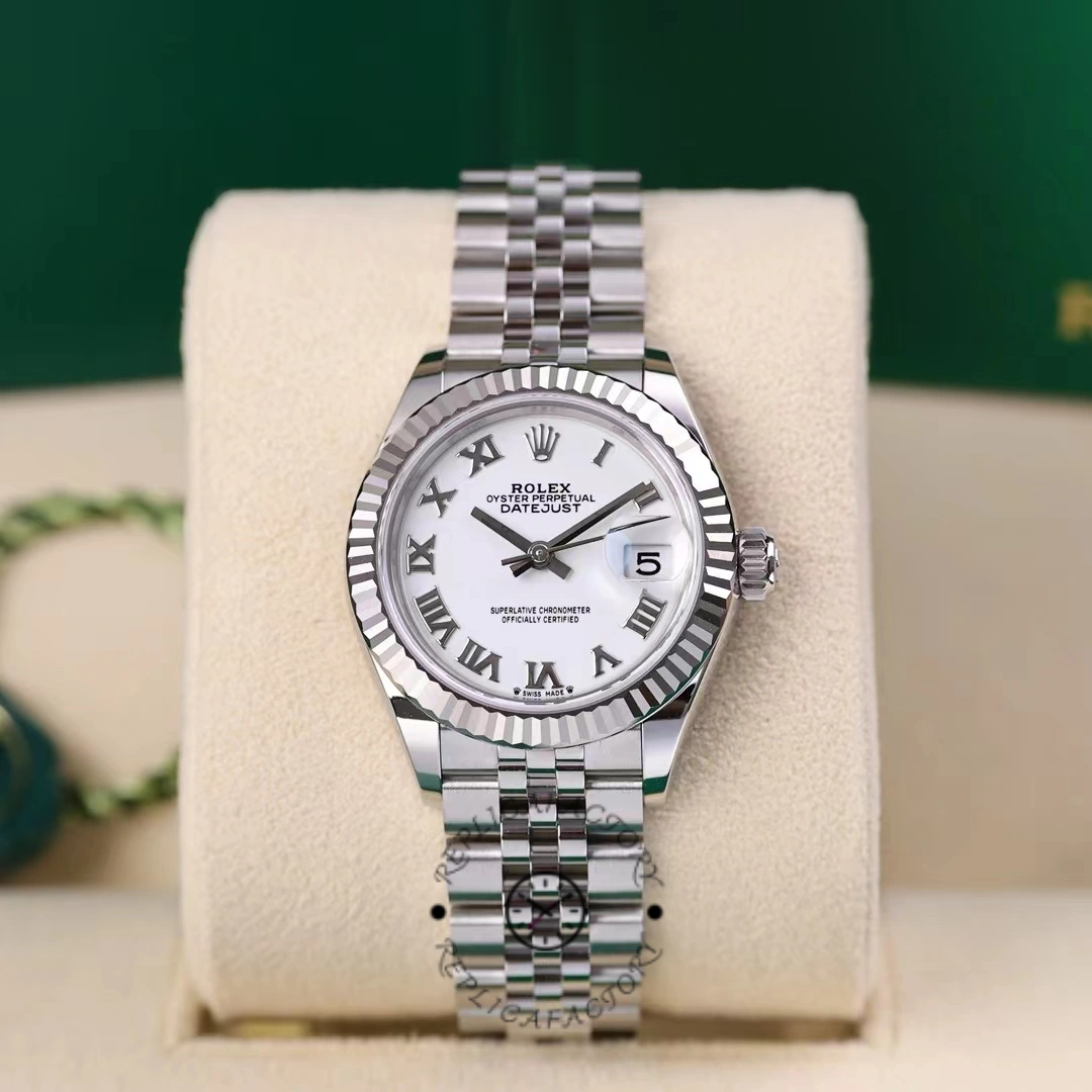 Replica Rolex Datejust 279174 Stainless Steel White Roman Numeral Dial 28mm Lady Watch - QualitySwissReplica