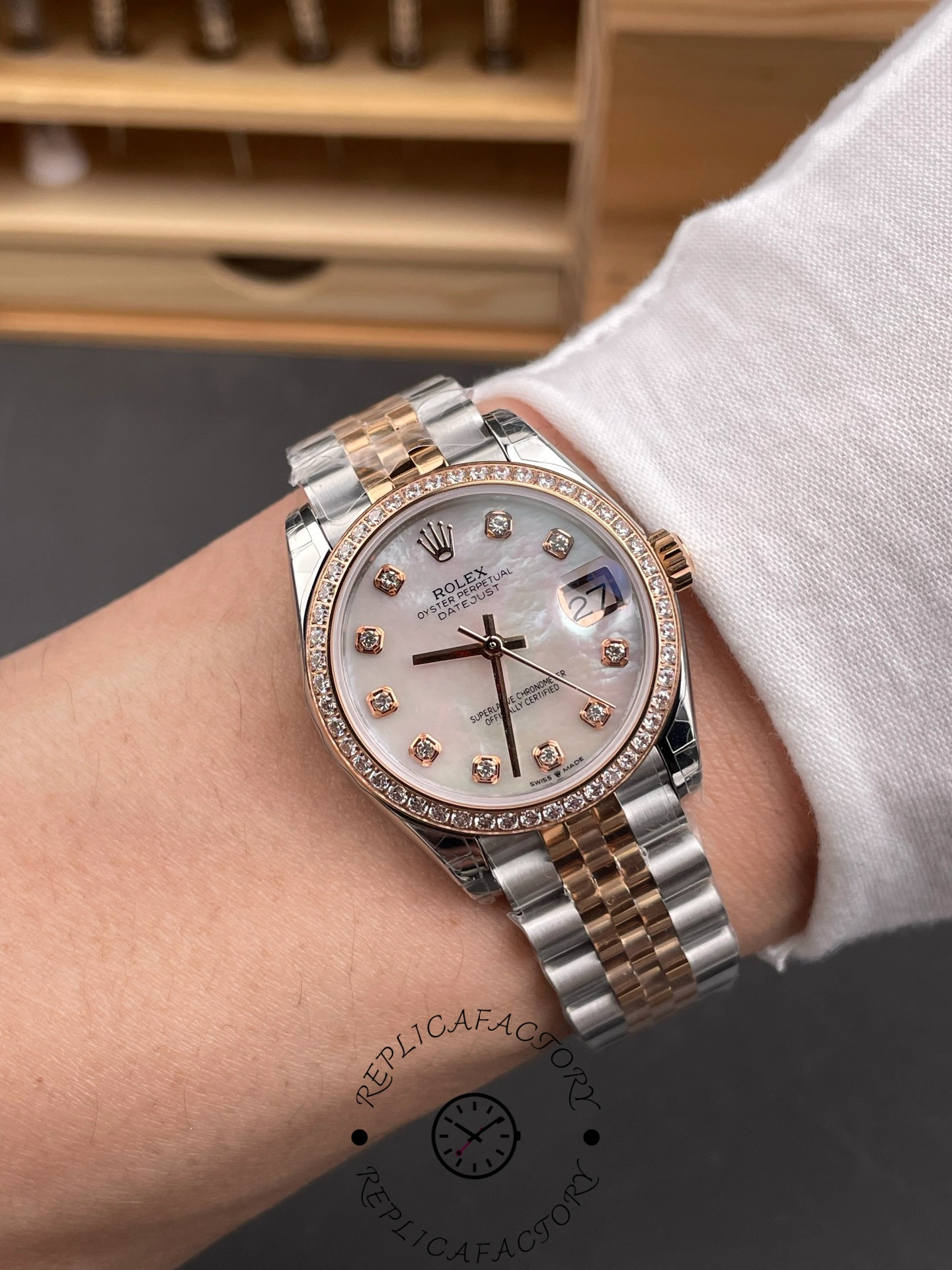 Replica Rolex Datejust 31mm Stainless Steel and Rose Gold 278381RBR Mop Diamond Jubilee - QualitySwissReplica