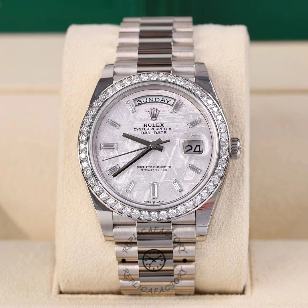 Replica Rolex Day-Date 228349RBR Meteorite Dial Diamond Bezel 40mm Mens Watch - QualitySwissReplica