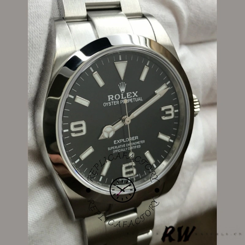 Replica Rolex Explorer 214270 Black Luminous Dial Stainless Steel 39MM Mens Watch - QualitySwissReplica
