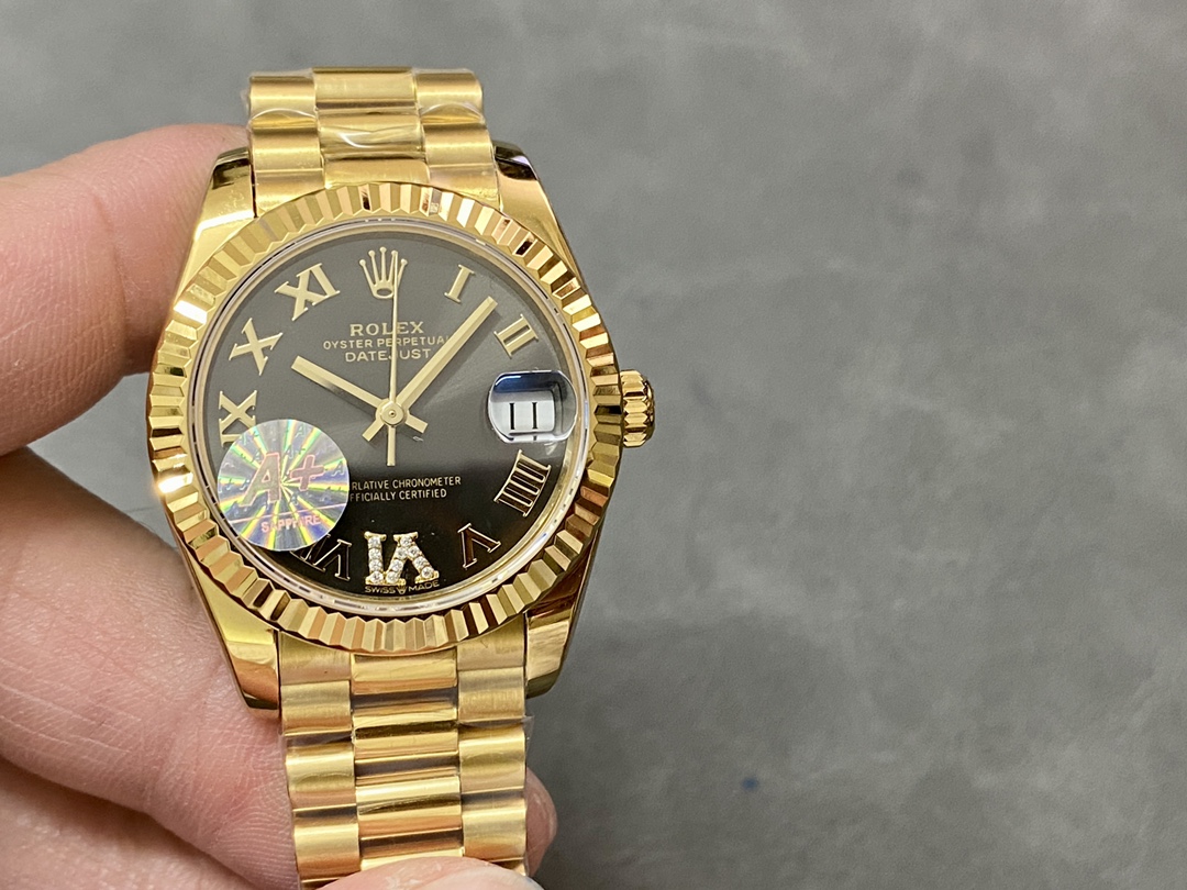 Replica Rolex Datejust 31mm Yellow Gold M278278 0032 Dark Grey Roman VI President - QualitySwissReplica
