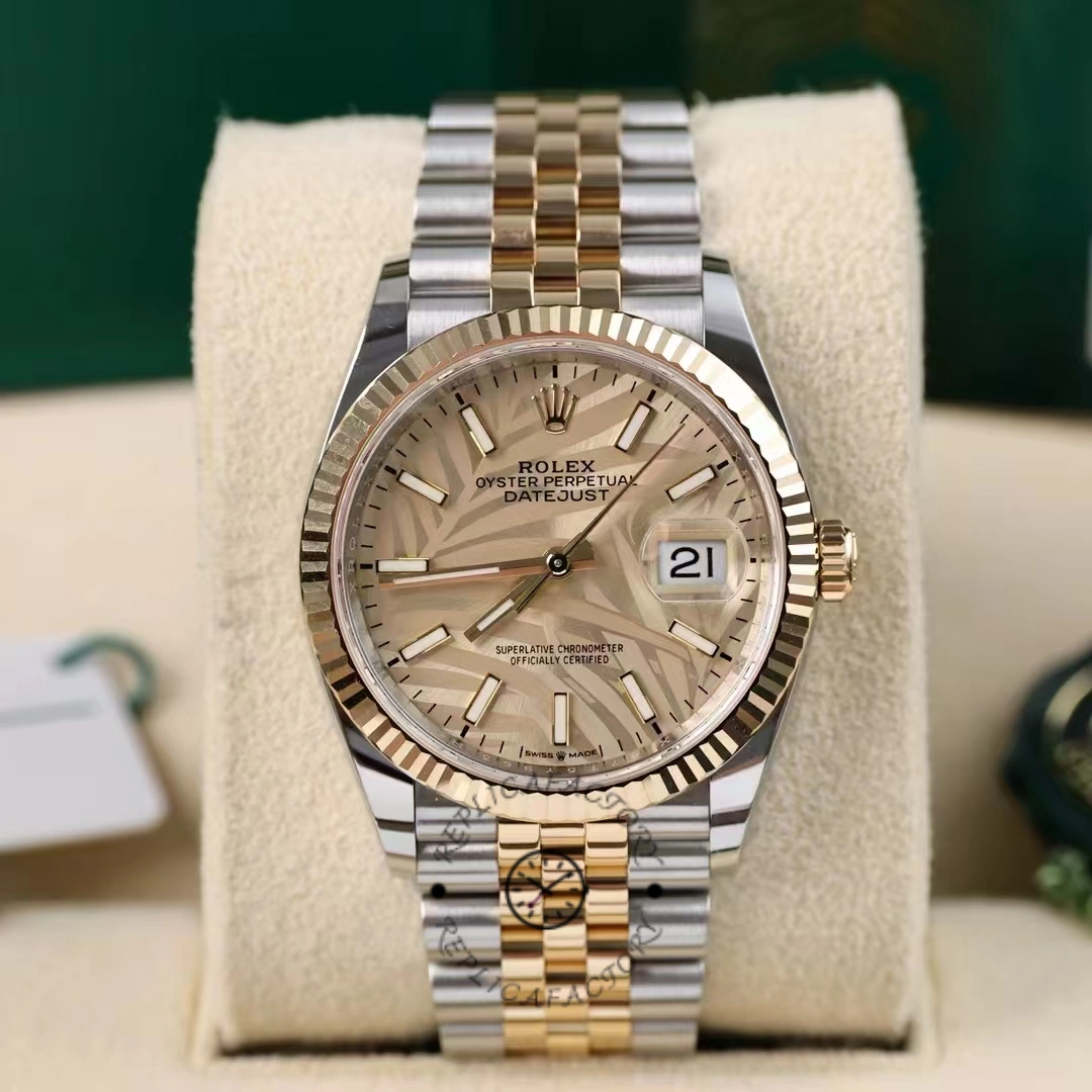 Replica Rolex Datejust 126233 Golden Palm Motif Dial Fluted Bezel 36MM Unisex Watch - QualitySwissReplica
