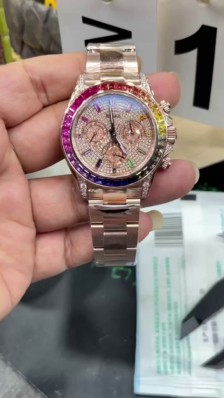 Replica Rolex Daytona 116595RBOW 'Rainbow' Rose Gold Pave Diamond Dial Sapphir - QualitySwissReplica