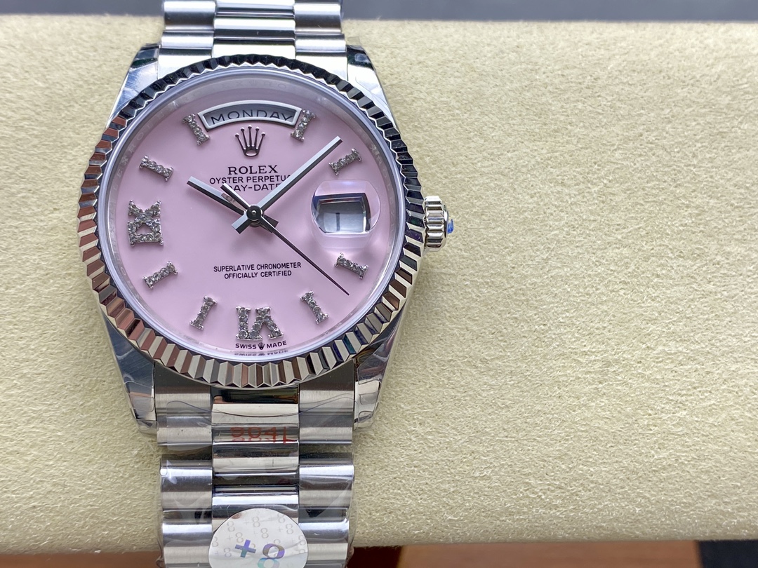 Replica Rolex Day-Date 128239 White Gold Pink Opal Dial 36MM Unisex Watch - QualitySwissReplica