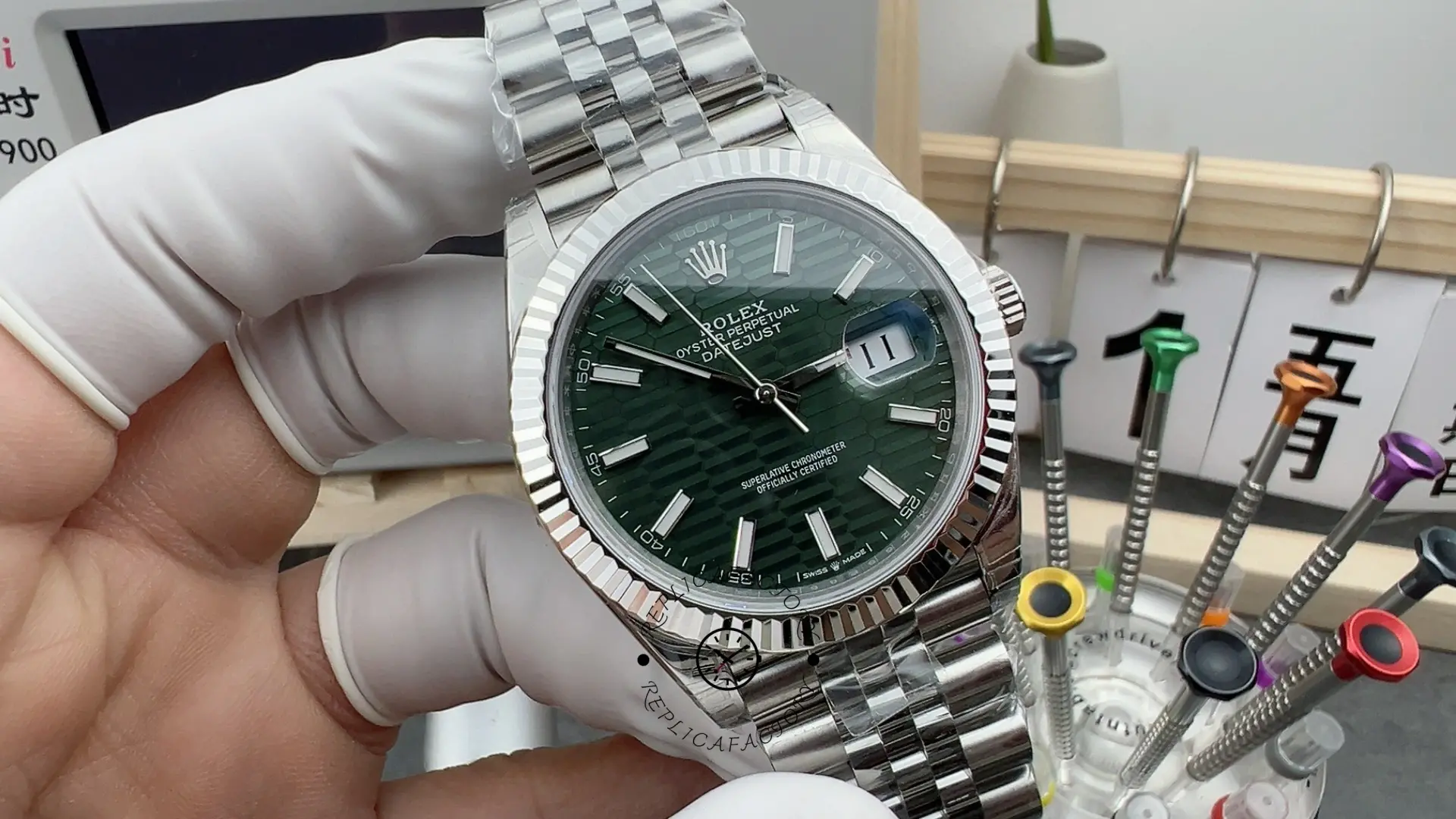 Replica Rolex Datejust 41mm Stainless Steel 126334 0030 Mint Green Dial Fluted Jubilee - QualitySwissReplica