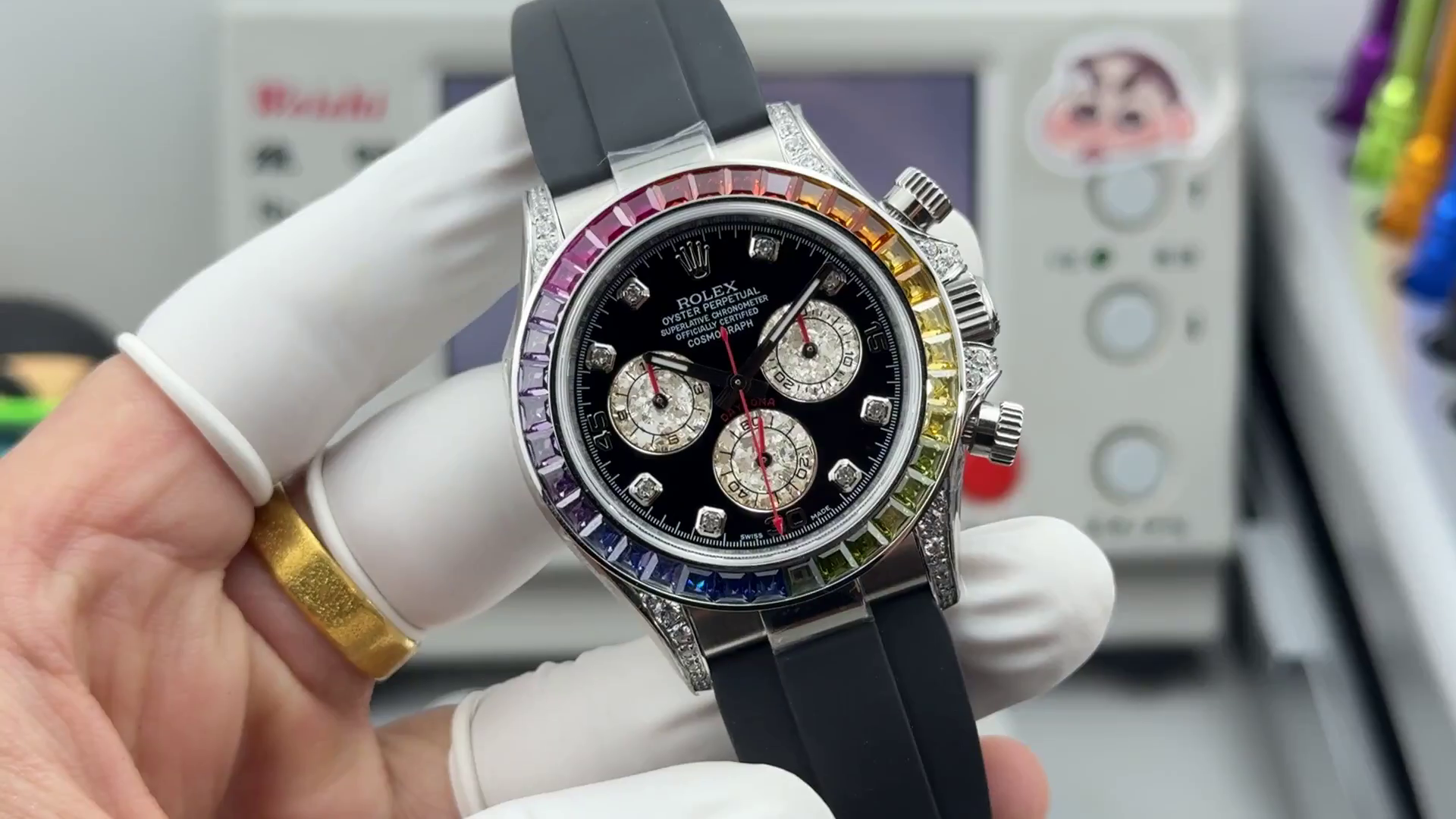 Replica 1:1 Clone Rolex Daytona 116595RBOW Stainless Steel Case Rubber Strap - QualitySwissReplica