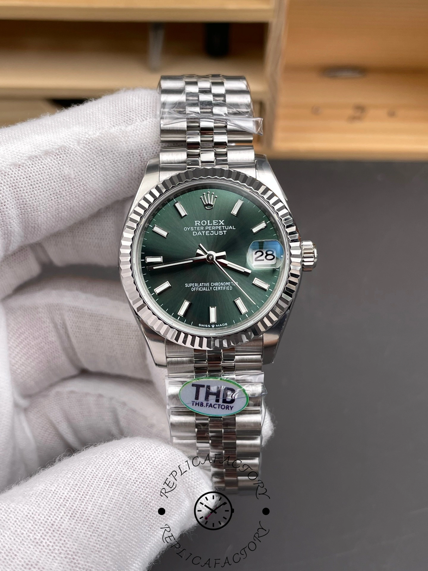 Replica Rolex Datejust 31mm Stainless Steel 278274 0018 Mint Green Index Jubilee - QualitySwissReplica