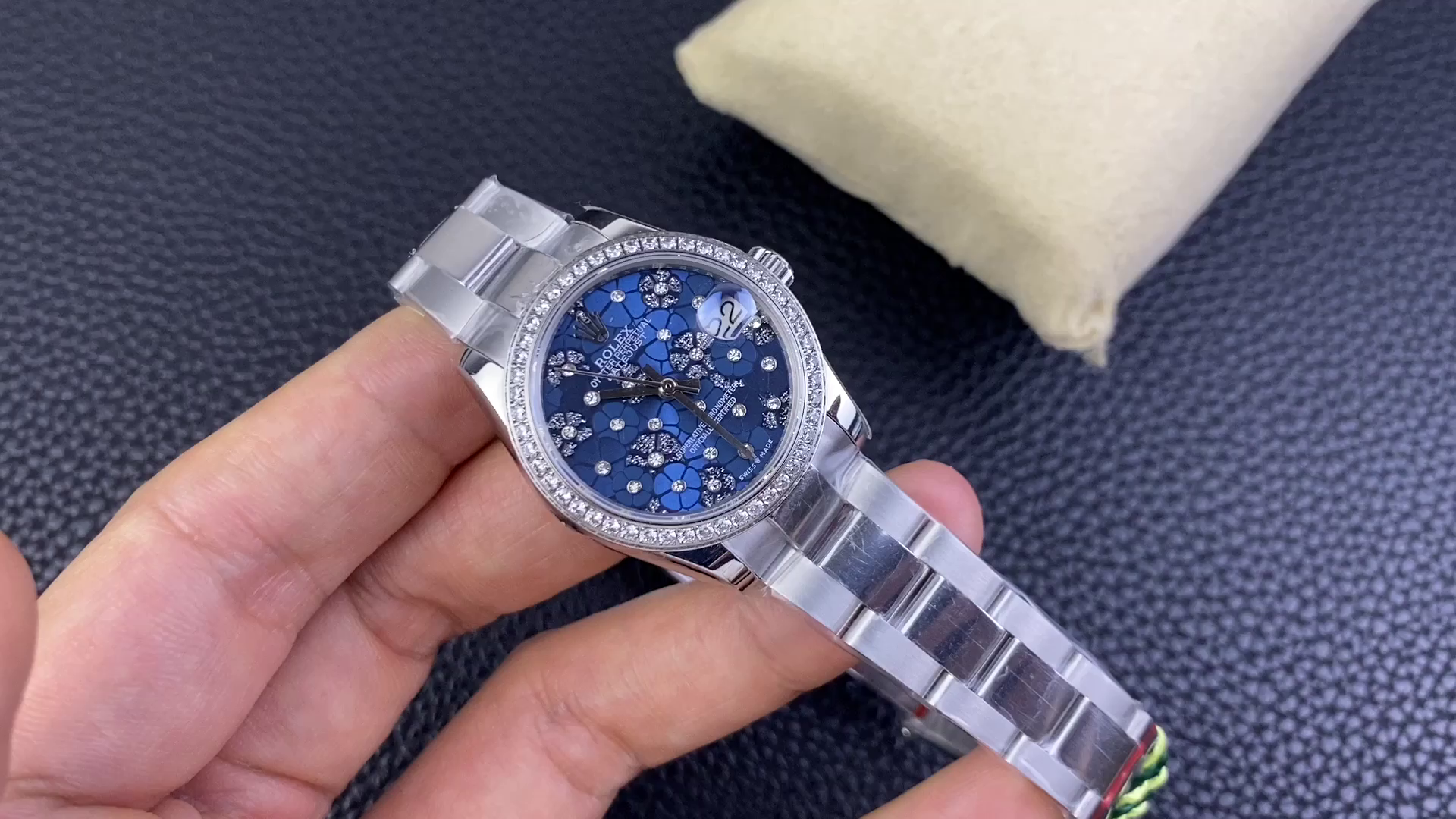 Replica Rolex Datejust 31 Azzurro Blue Floral Motif with Diamonds Steel M278384RBR 0039 Ladies Watch - QualitySwissReplica