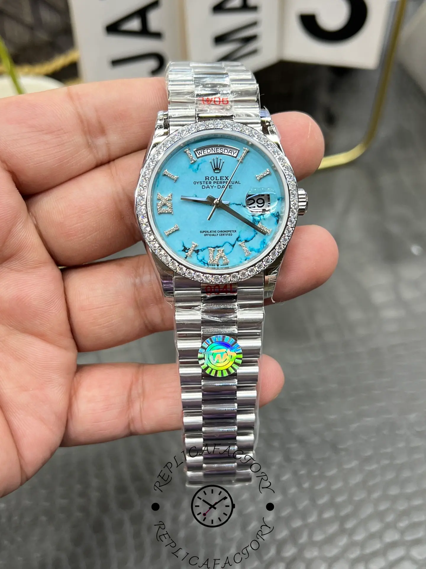 Replica 1:1 Clone Rolex Day-Date 128349RBR-0031 Turquoise Dial - QualitySwissReplica