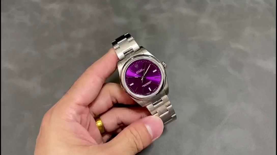 Replica Rolex Oyster Perpetual Air-King 114200 Grape Red Index Dial 34mm Unisex watch - QualitySwissReplica