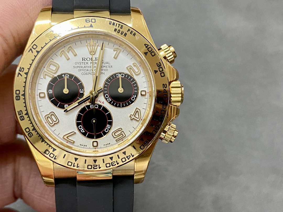 Replica Rolex Daytona 116528 White Arabic Dial Yellow Gold 40mm Mens Watch - QualitySwissReplica