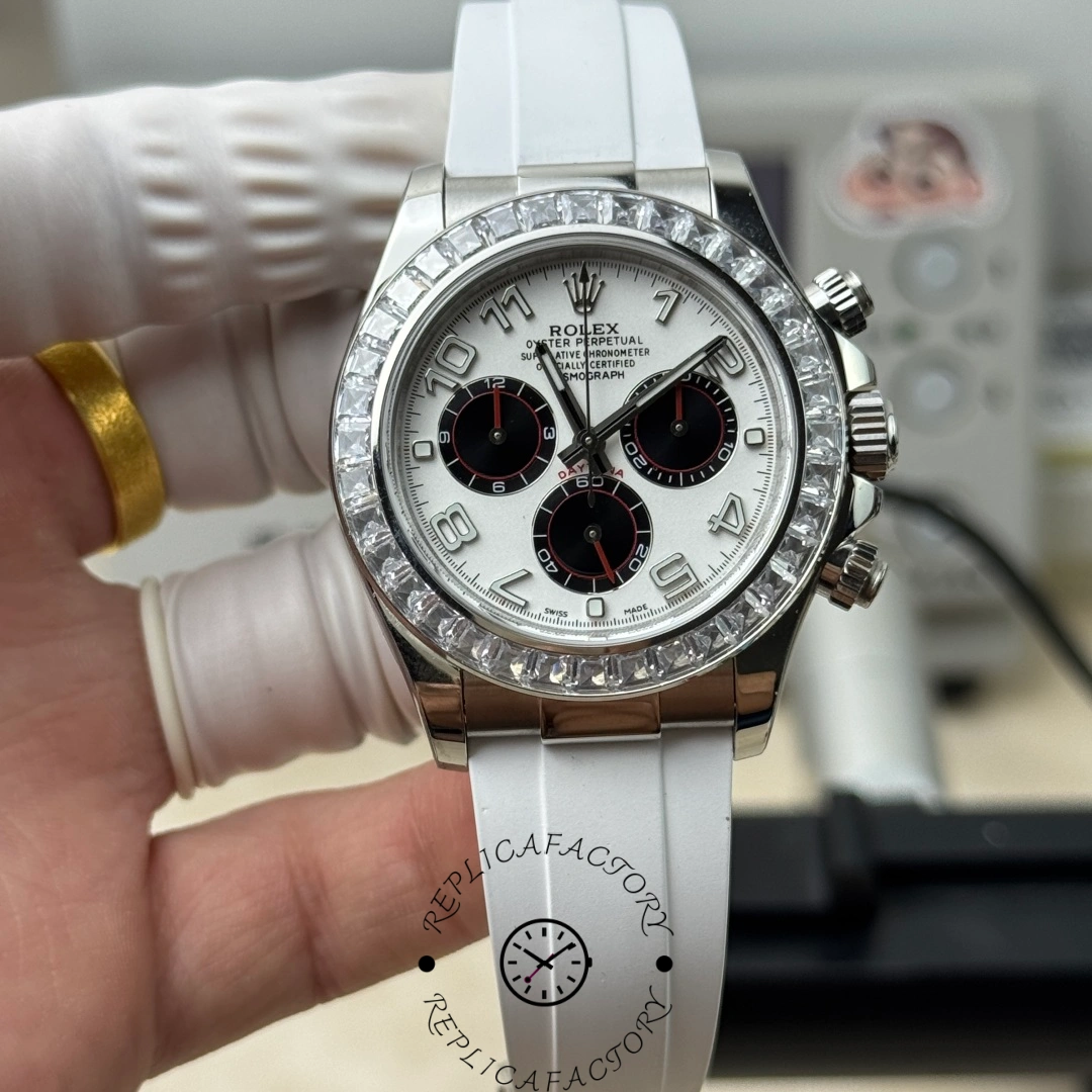 Replica Rolex Daytona White Dial Rubber Strap 116519 Diamond Edition - QualitySwissReplica
