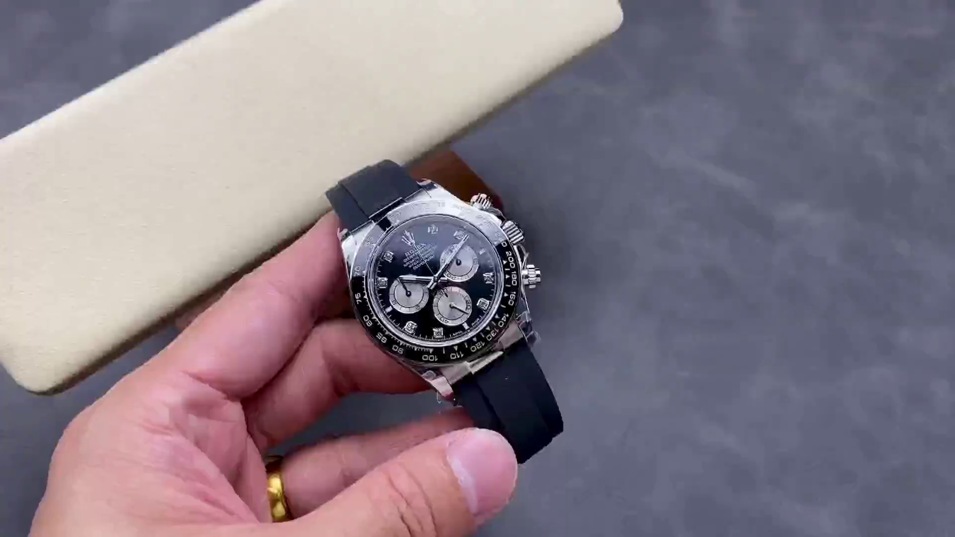 Replica Rolex Daytona 116519 White Gold Automatic Black Dial Diamonds 40mm Mens Watch - QualitySwissReplica
