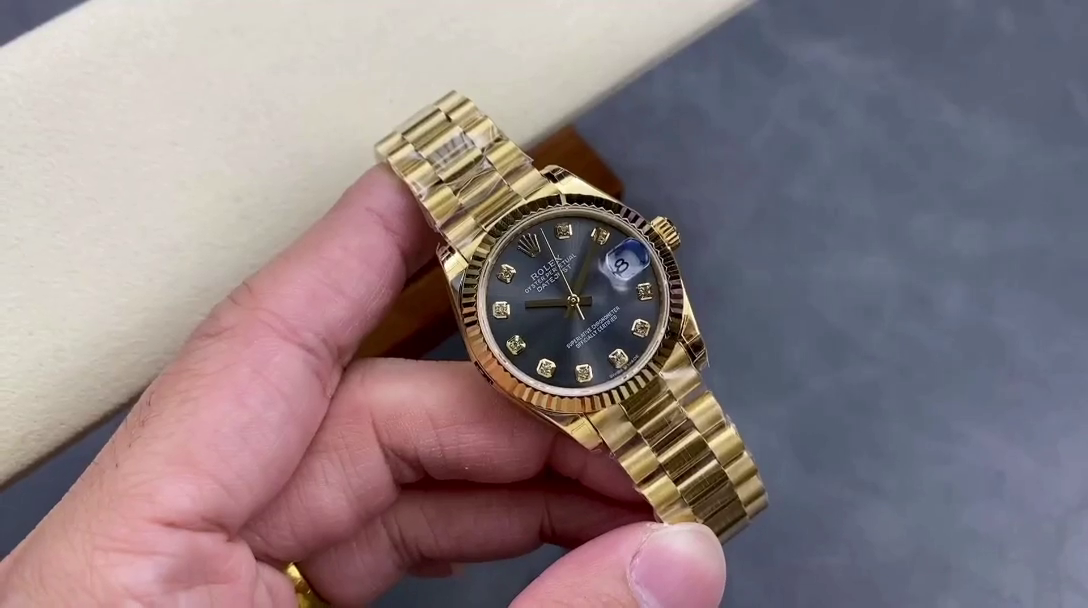 Replica Rolex Datejust 31 Automatic 18k Yellow Gold Diamond Grey Dial m278278 0036 Ladies Watch - QualitySwissReplica