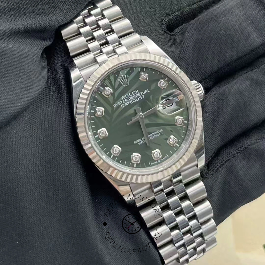 Replica Rolex Datejust 126234 Olive Green Palm Motif Dial 36MM Unisex Watch - QualitySwissReplica