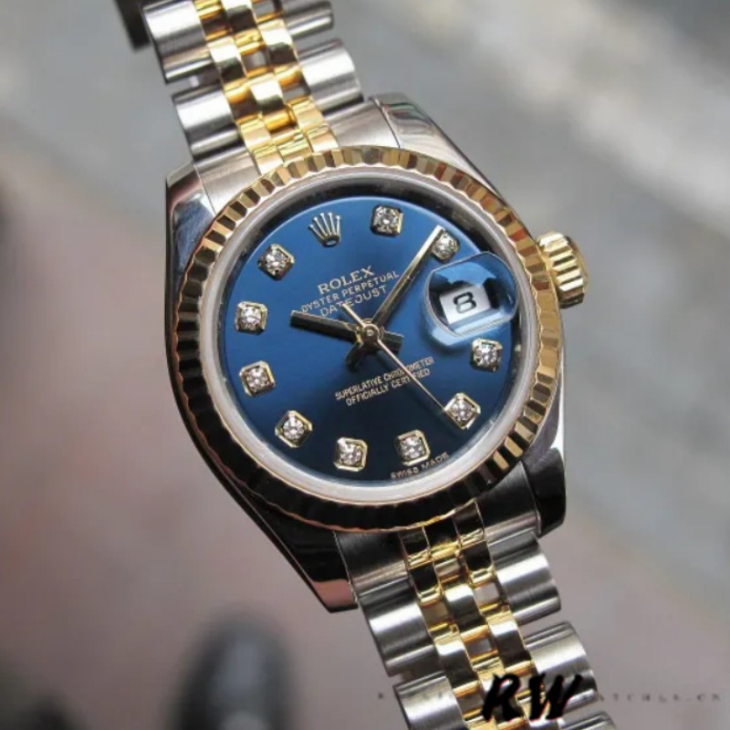 Replica Rolex Datejust 179173 Blue Diamond Dial Fluted Bezel 26MM Lady Watch - QualitySwissReplica