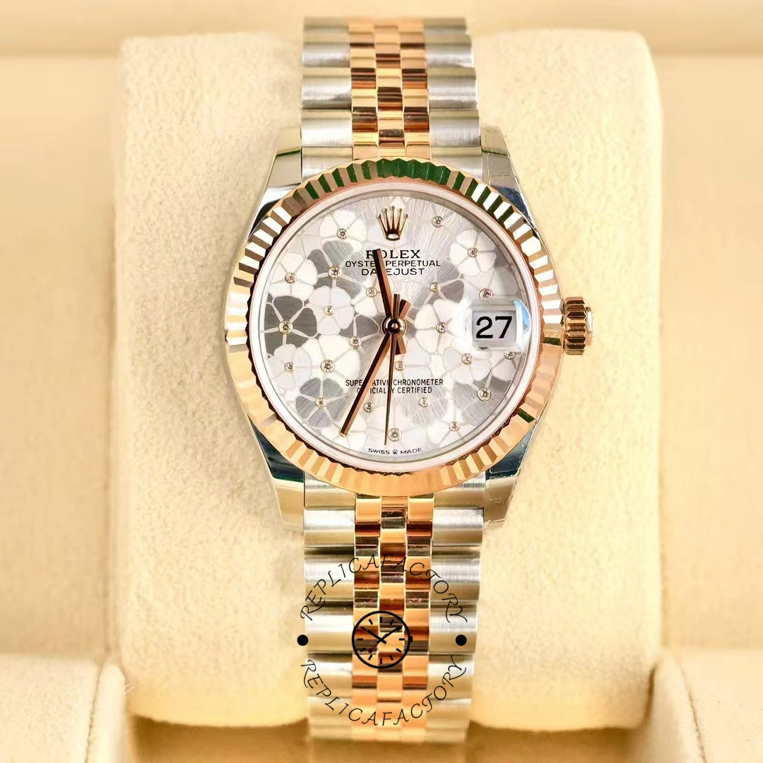 Replica Rolex Datejust 31mm Rose Gold 278271 Silver Floral Jubilee Women's Watch - QualitySwissReplica