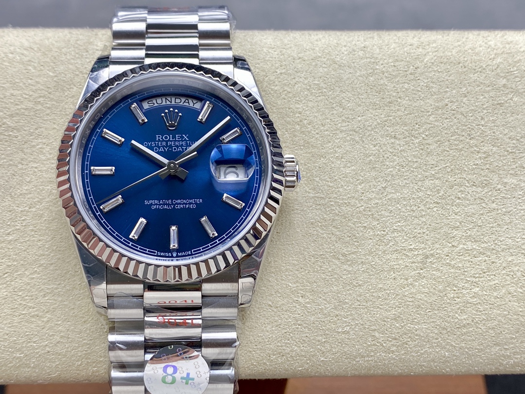 Replica Rolex Day Date White Gold 36 Blue Diamond Dial m128239 0069 - QualitySwissReplica