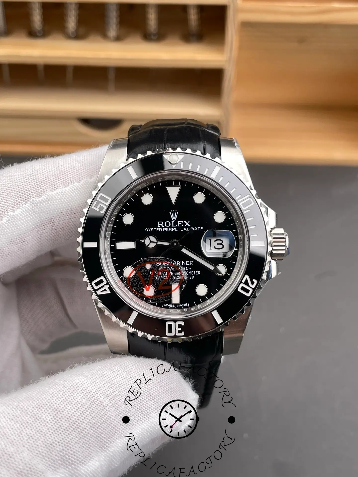 Replica Rolex Submariner 116610LN 1:1 Clone Black Dial Leather Strap - QualitySwissReplica