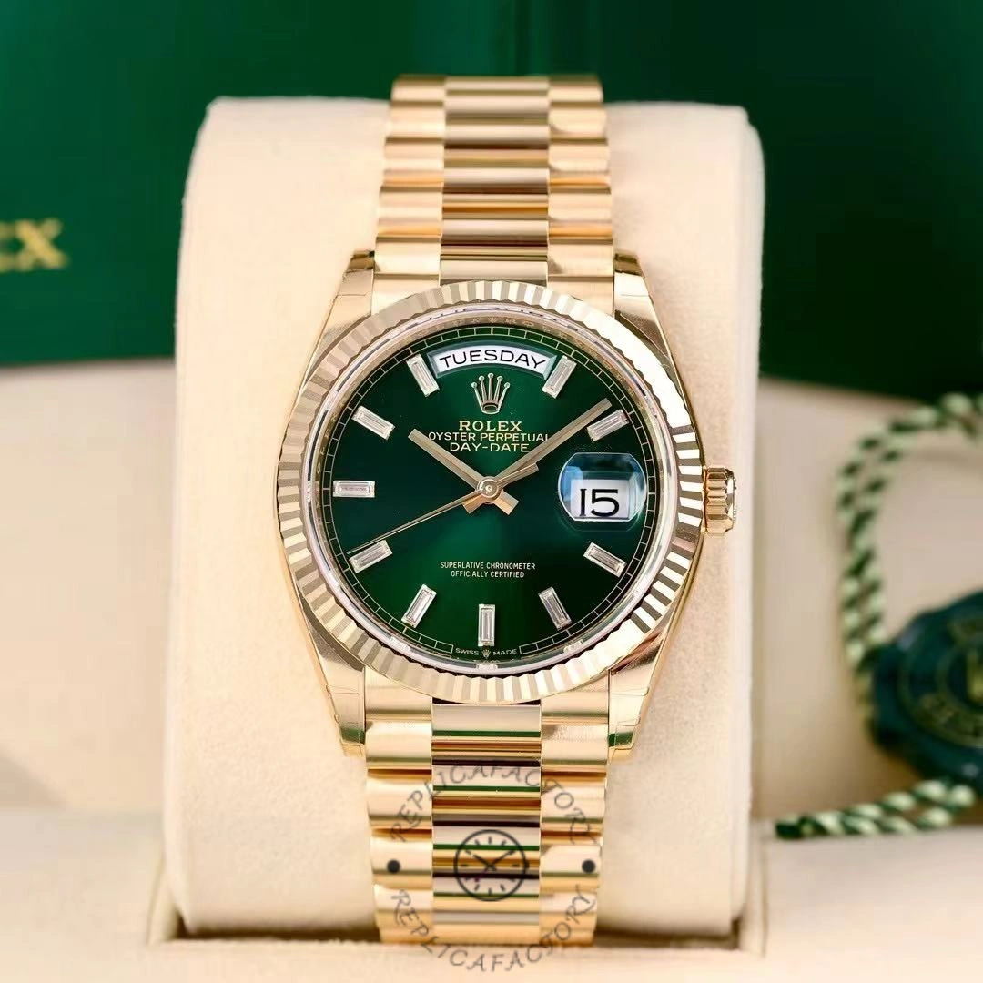 Replica Rolex Day Date 36 Yellow Gold Automatic Green Diamond Dial M128238 0130 - QualitySwissReplica