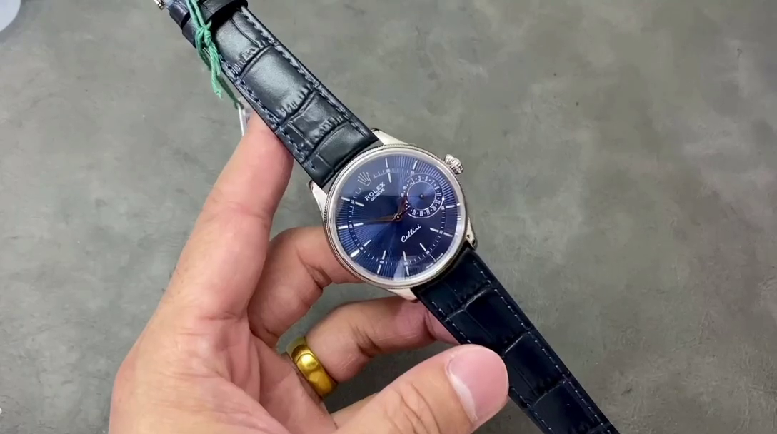 Replica Rolex Cellini Date 50519 Blue Dial Blue Leather Strap 39MM Mens Watch - QualitySwissReplica