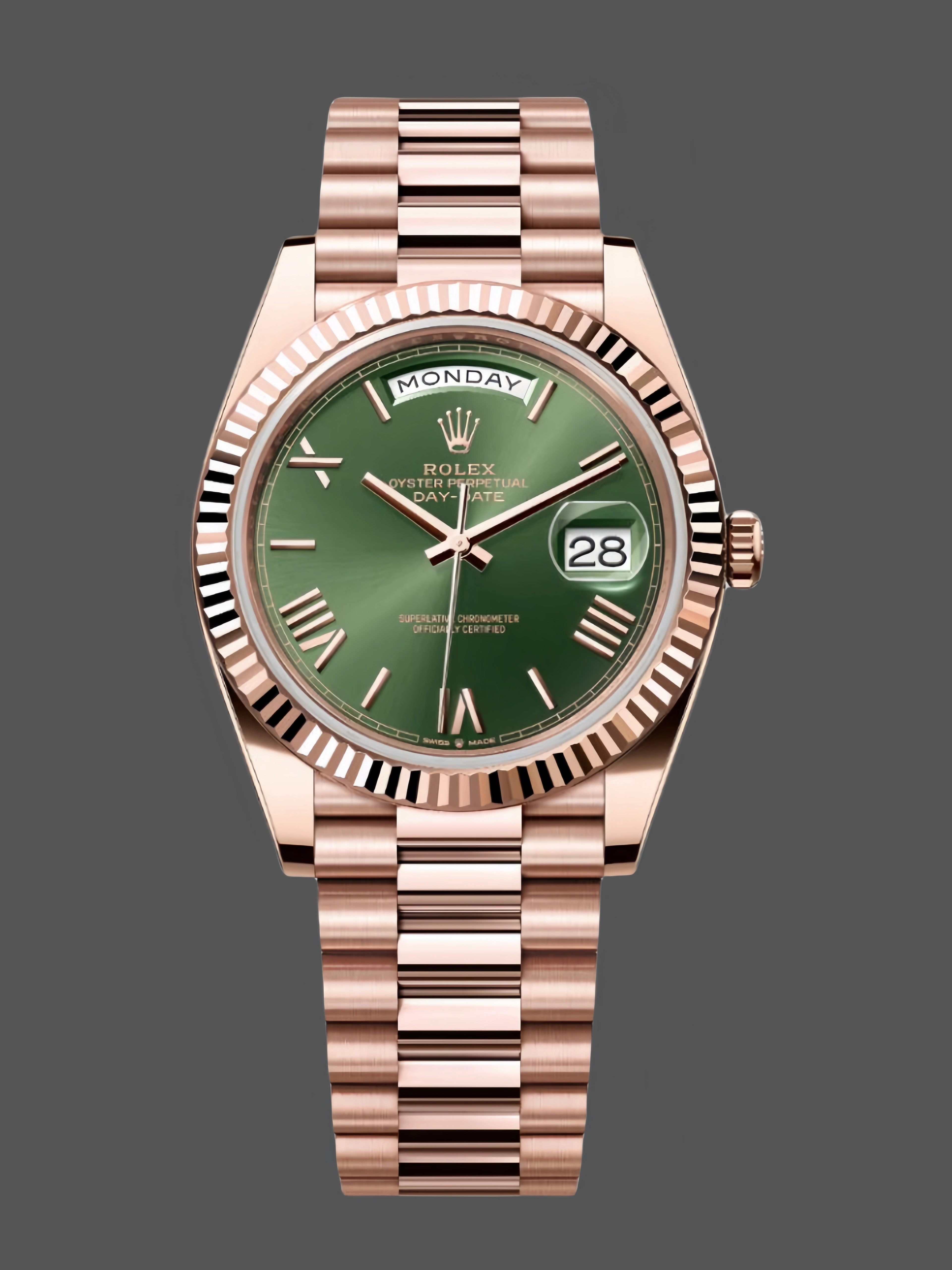 Replica Rolex Day Date 40 18k Everose Gold Olive Green Dial m228235 0025 40mm - QualitySwissReplica