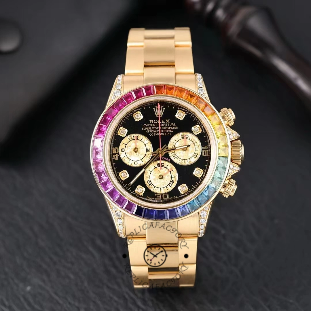 Replica Rolex Daytona Chronograph Automatic Chronometer Diamond Black Dial 116598RBOW 0001 - QualitySwissReplica