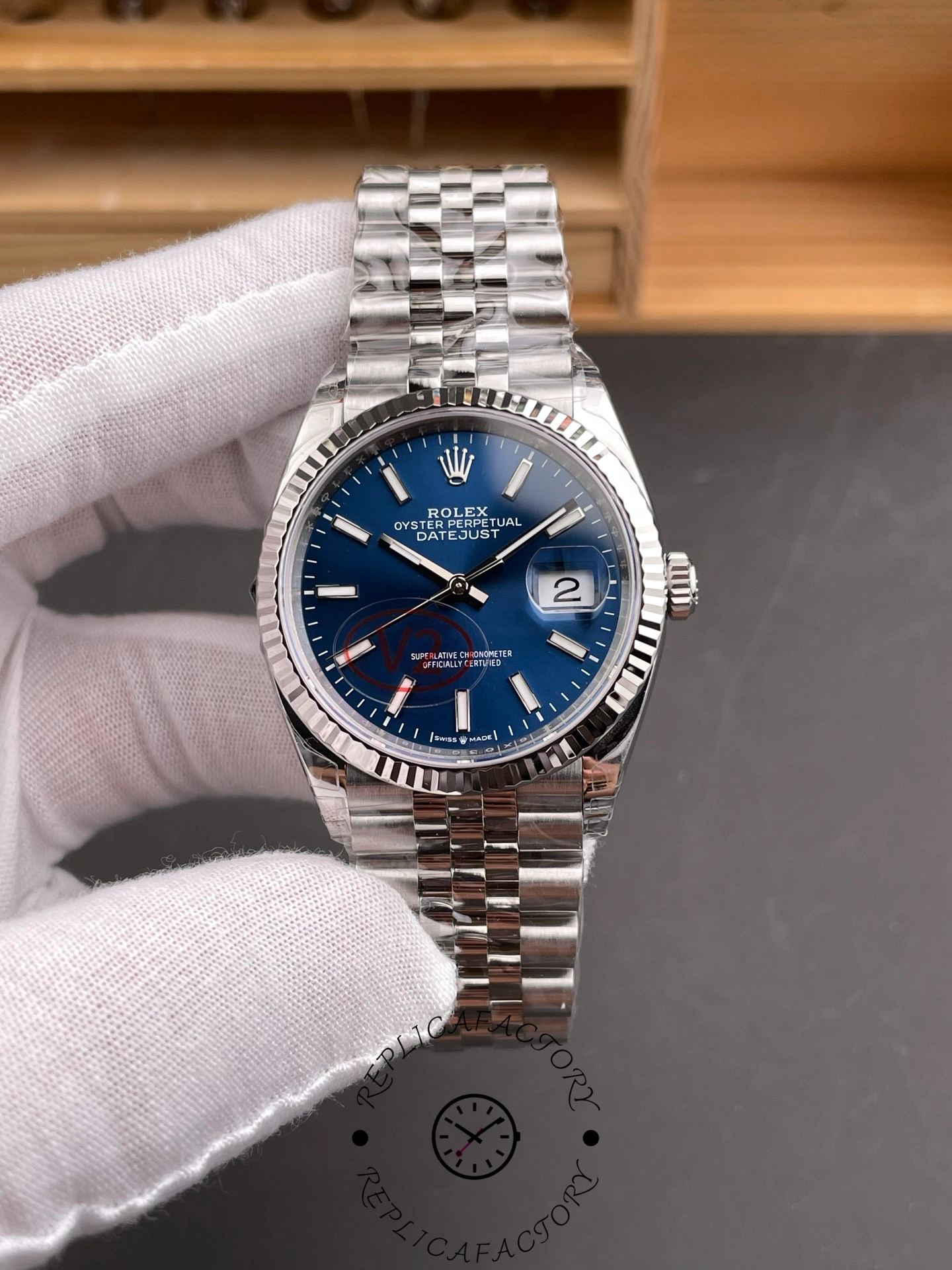 Replica Rolex Datejust 126234 Blue Index Dial Fluted Bezel 36MM Unisex Watch - QualitySwissReplica
