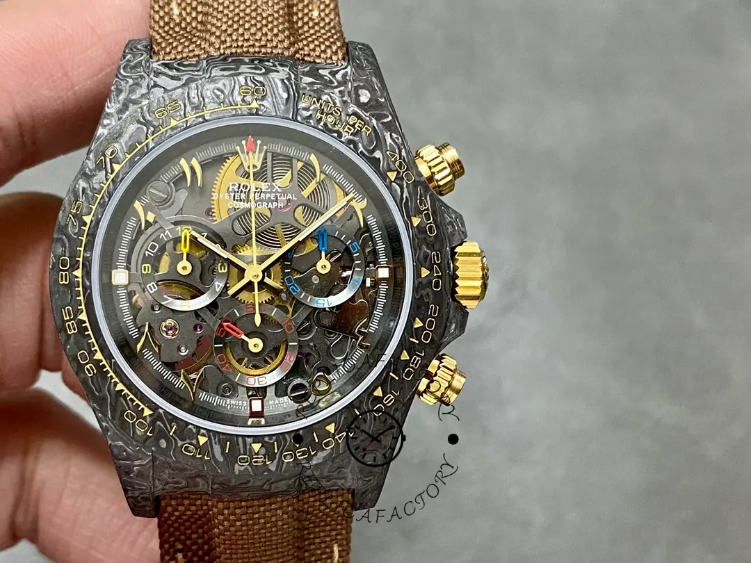 Replica Rolex Daytona Cosmograph DIW Carbon Case Skeleton Dial Brwon Nylon Strap - QualitySwissReplica