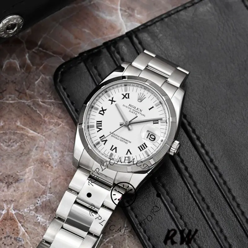 Replica Rolex Oyster Perpetual Date 115210 White Roman Numeral Dial Unisex Watch - QualitySwissReplica