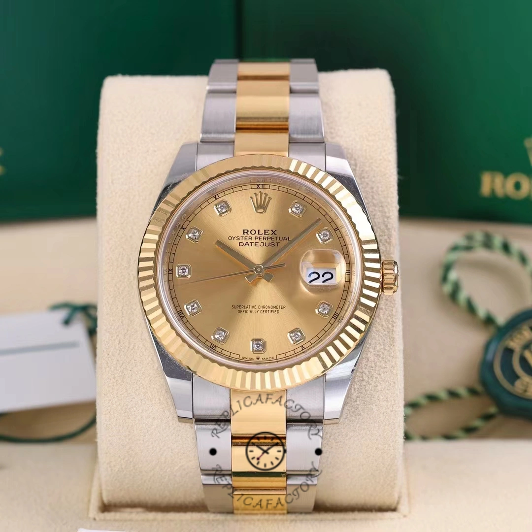 Replica Rolex Datejust 126333 0011 Champagne Diamond Oyster 41mm Two Tone Steel - QualitySwissReplica