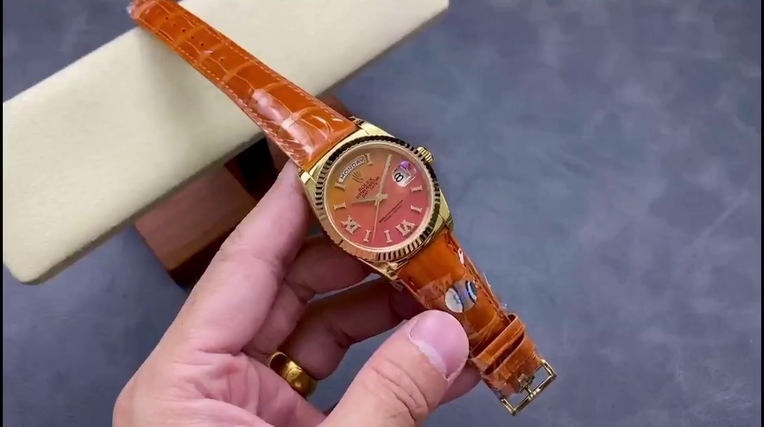 Replica Rolex Day-Date 128238 Fluted Bezel Carnelian dial 36MM Unisex Watch - QualitySwissReplica