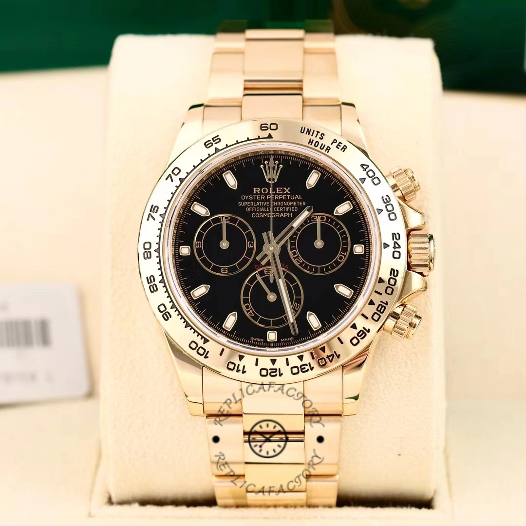 Replica Rolex Daytona 116508 Yellow Gold Black Index Dial 40MM Mens Watch - QualitySwissReplica