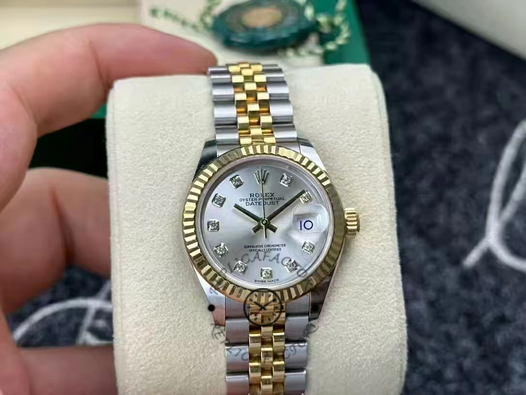 Replica Rolex Datejust 279173 Silver Diamond Dial Fluted Bezel 28mm Lady Watch - QualitySwissReplica