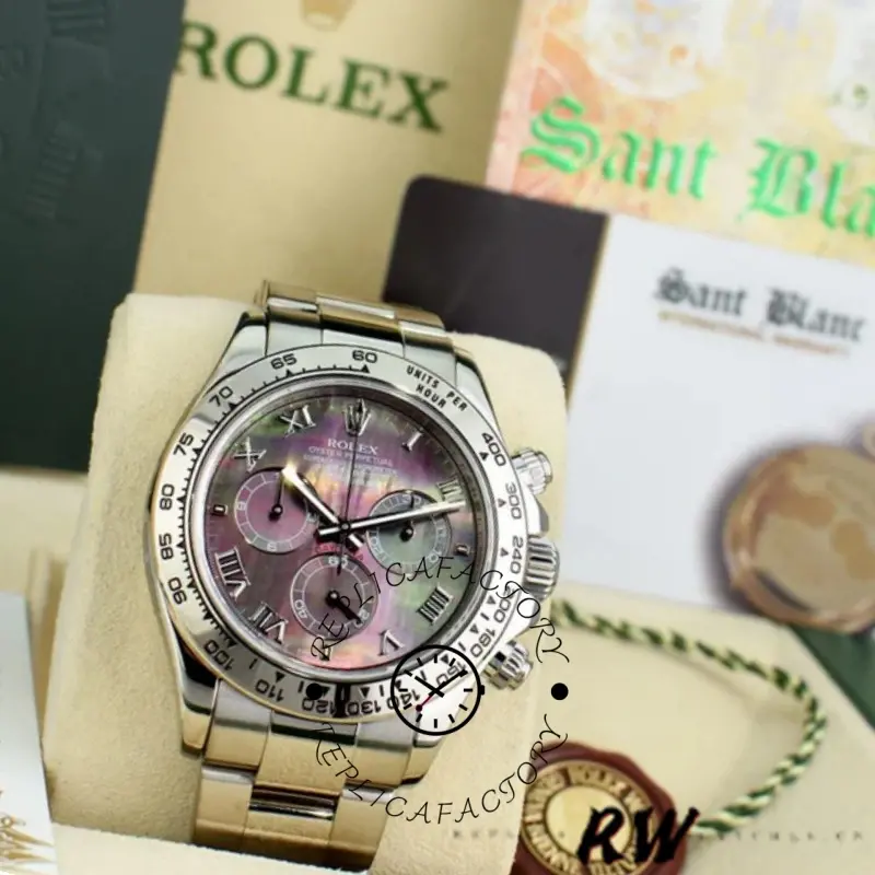 Replica Rolex Cosmograph Daytona 116509 Black Mother of Pearl Dial 40MM Mens Watch - QualitySwissReplica