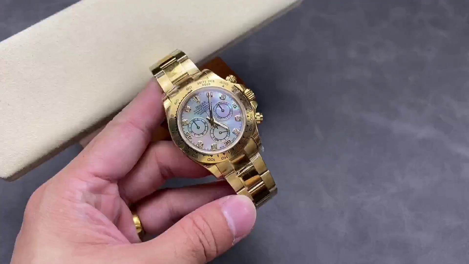 Replica Rolex Daytona 116528 Yellow Gold Mother of Pearl Diamond Dial 40mm Mens Watch - QualitySwissReplica