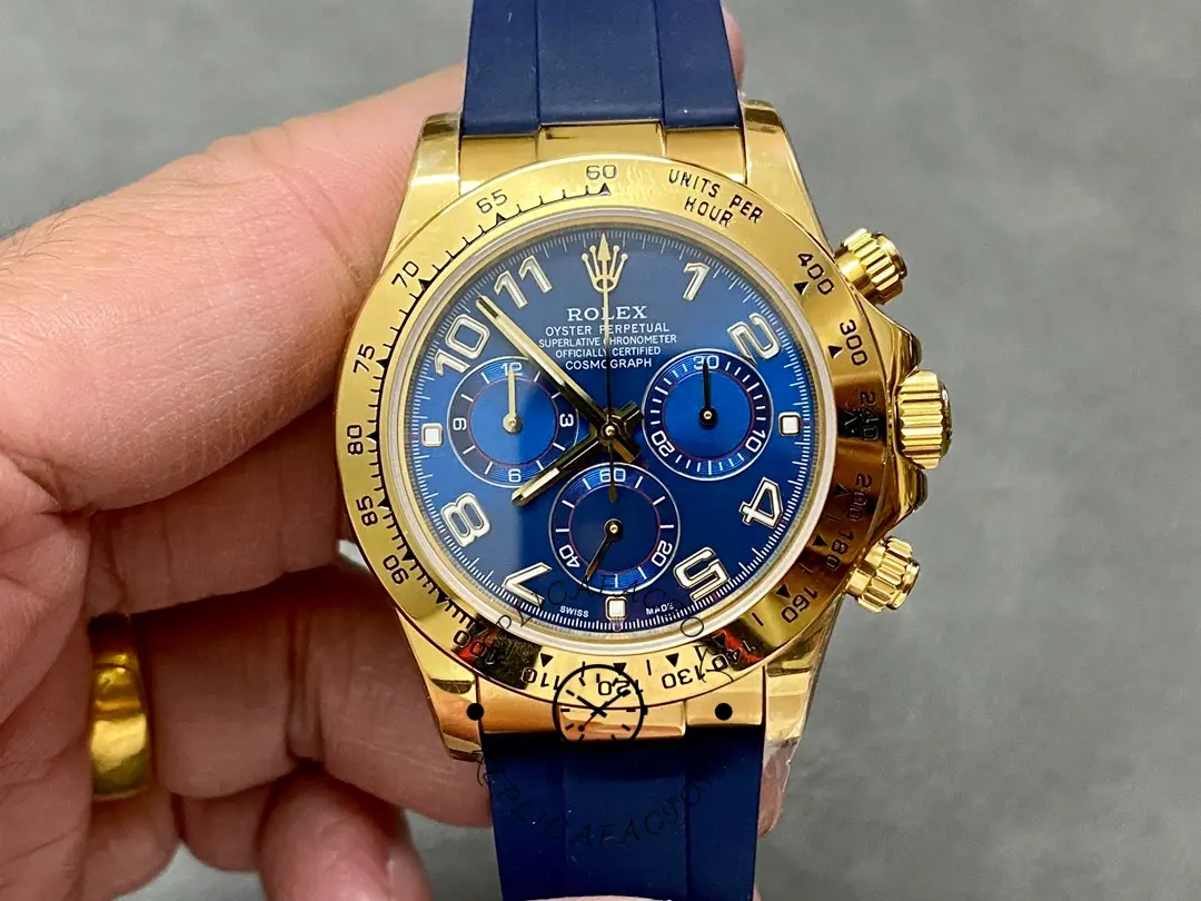 Replica Rolex Cosmograph Daytona Yellow Gold Case Blue Dial 116518 Men's Watch - QualitySwissReplica