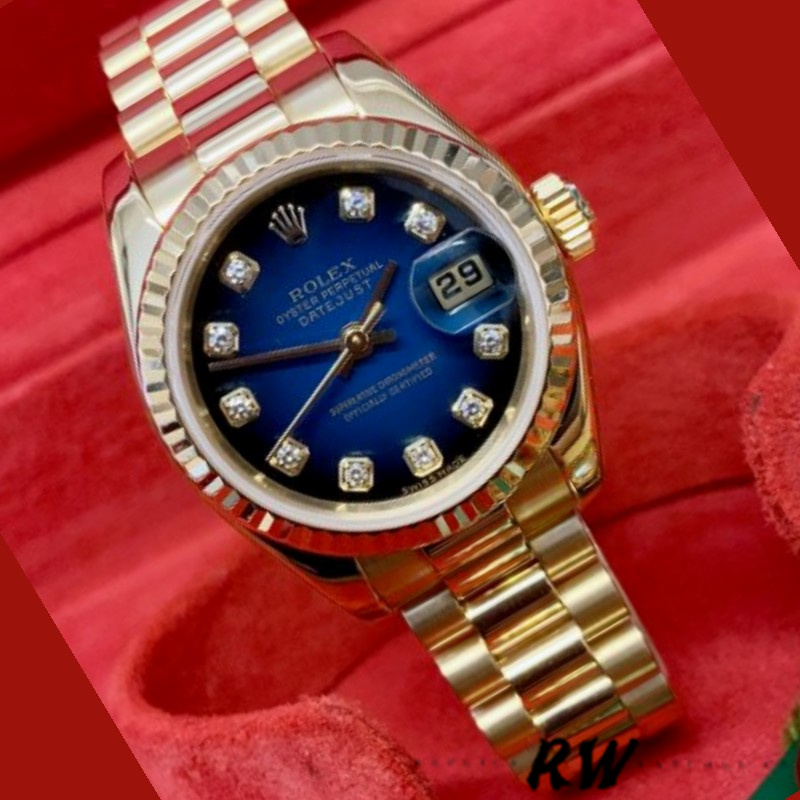Replica Rolex Datejust 179178 Blue Diamonds Dial Yellow Gold 26MM Lady Watch - QualitySwissReplica