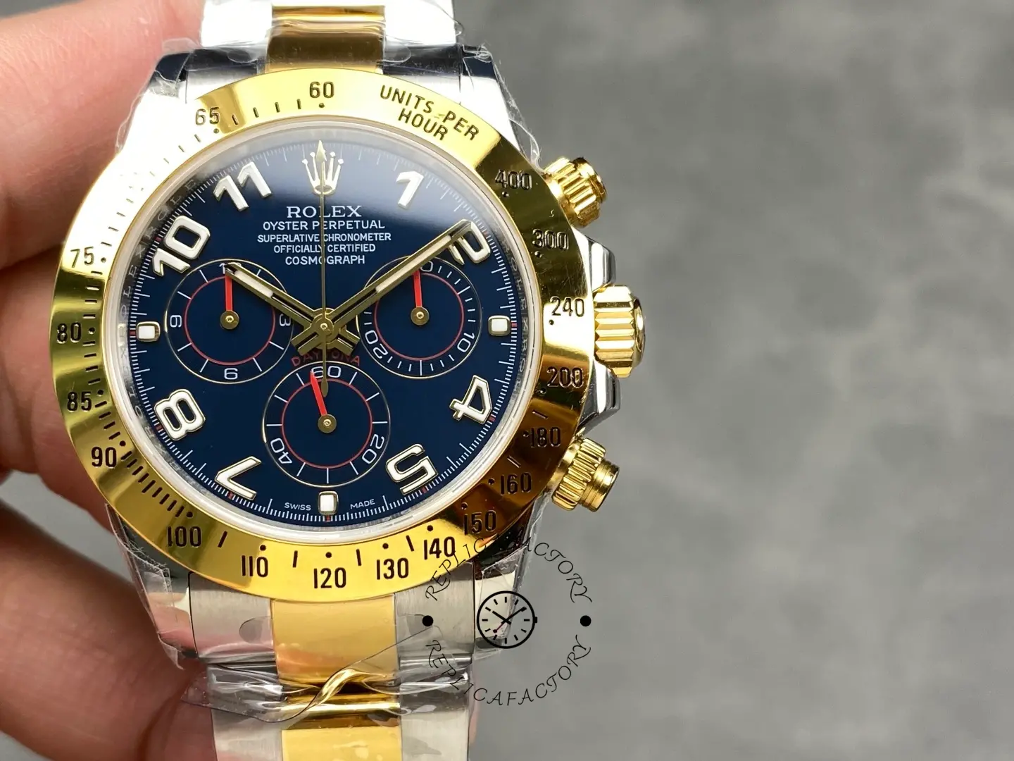Replica Rolex Daytona 116523 Steel Yellow Gold Blue Racing Dial 40mm Mens Watch - QualitySwissReplica