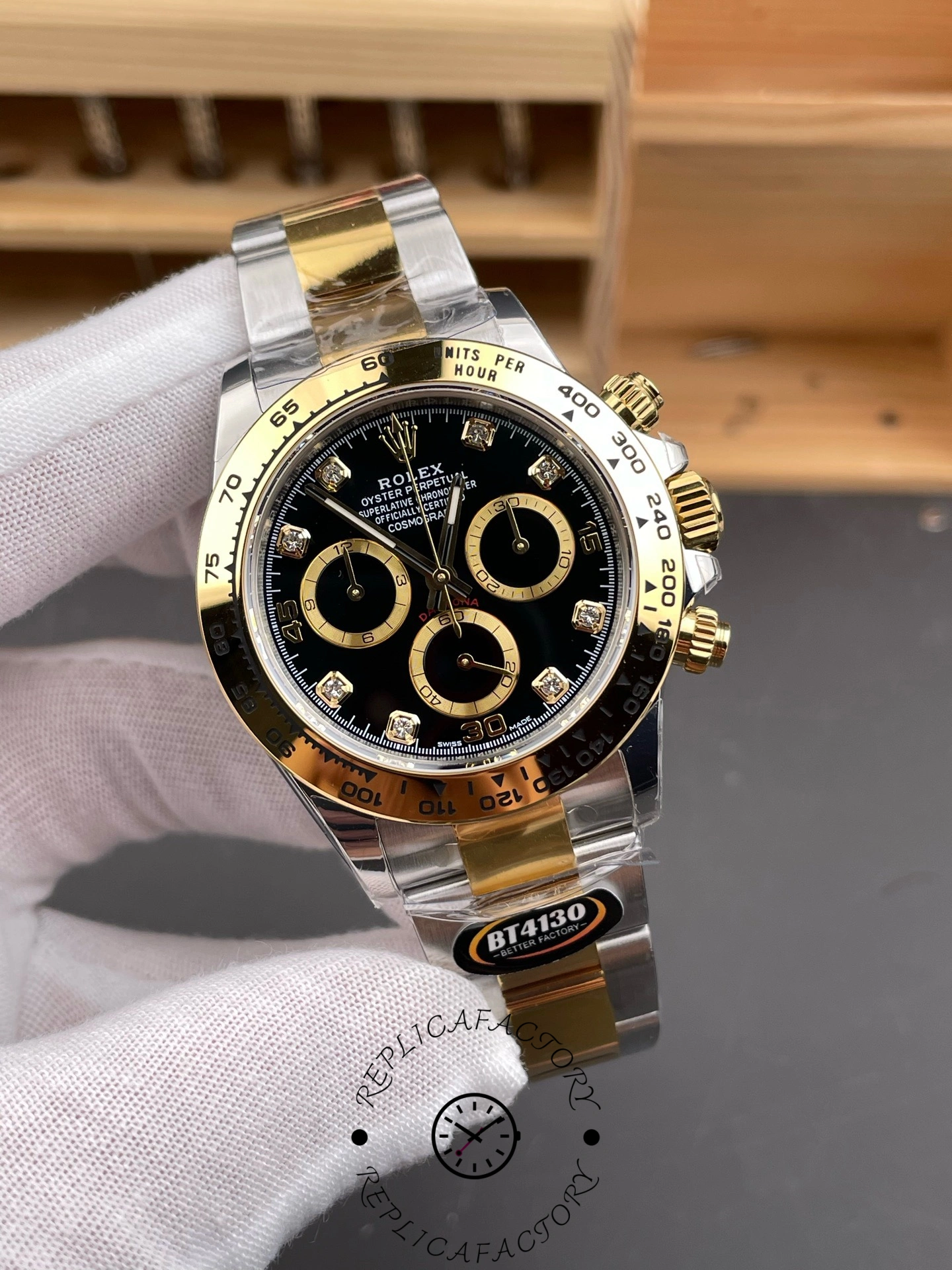 Replica Rolex Daytona Black Dial Two Tone Oyster 116503 40mm Men's Watch - QualitySwissReplica
