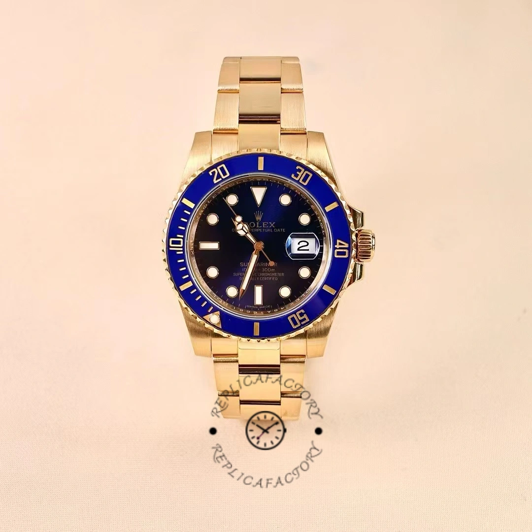 Replica Rolex Submariner 116618 Yellow Gold Blue Dial 40mm Mens Watch - QualitySwissReplica