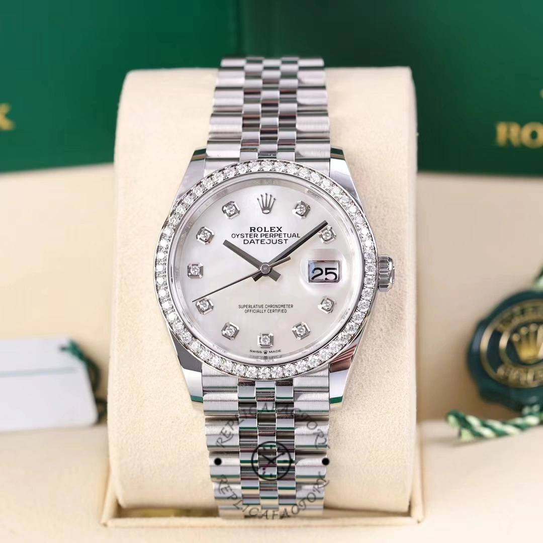 Replica Rolex Datejust 178384 White Mother Of Pearl Diamonds Dial 31MM Lady Watch - QualitySwissReplica