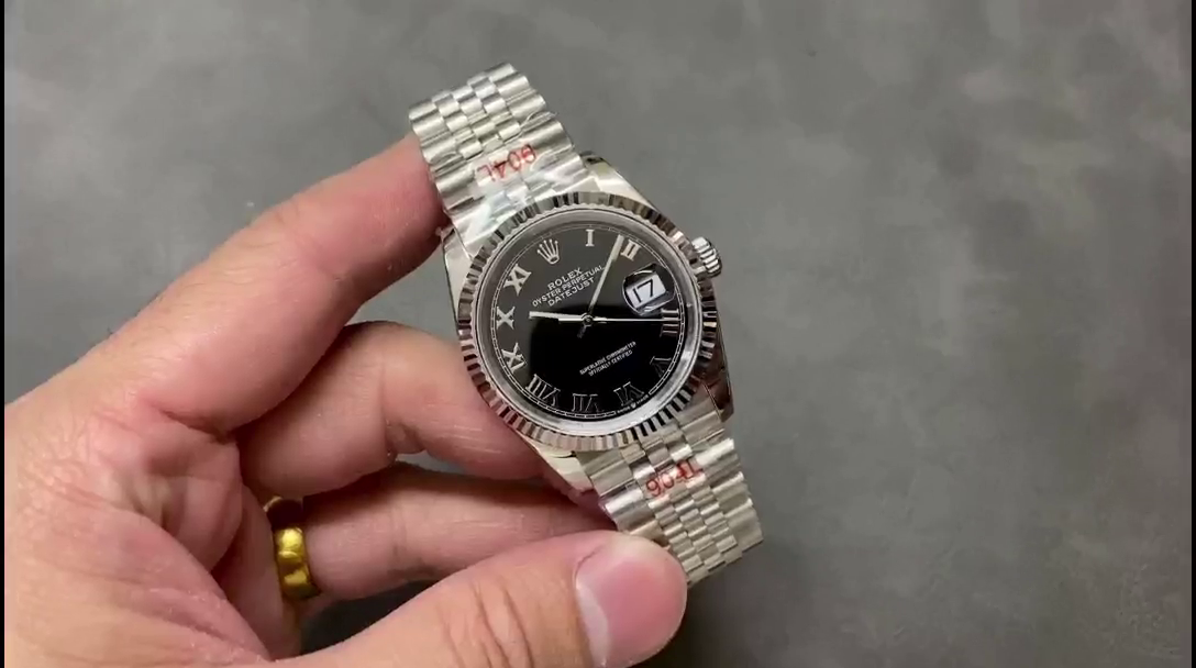 Replica Rolex Datejust 116234 Stainless Steel Fluted Bezel Black Roman Dial 36mm Mens Watch - QualitySwissReplica