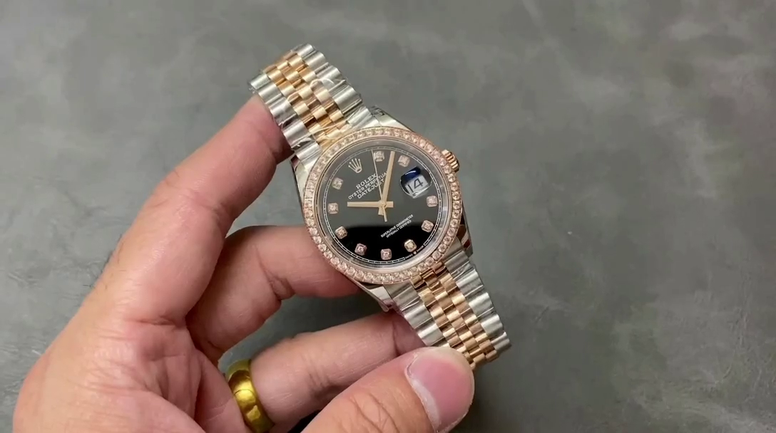 Replica Rolex Datejust 36 Steel & Everose Gold Black Dial Diamond Bezel m126281rbr 0007 - QualitySwissReplica